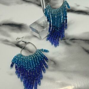 Blue Ombre Beaded Hoop Earrings